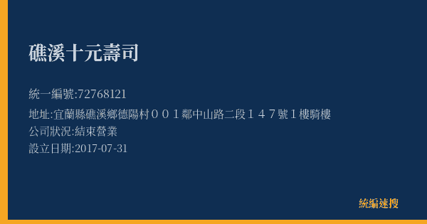 礁溪十元壽司的照片-統編 72768121(宜蘭縣) 公司登記資料與營業項目詳細圖表