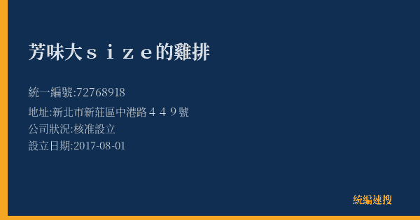 芳味大size的雞排的照片-統編 72768918(新北市) 公司登記資料與營業項目詳細圖表