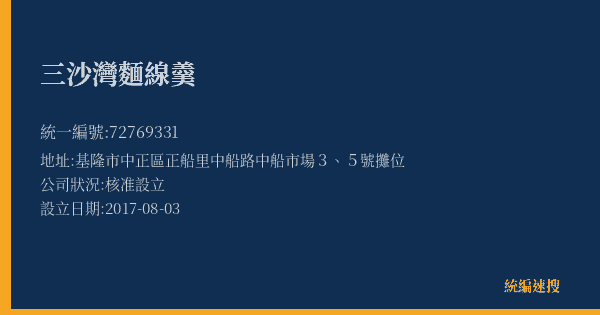 三沙灣麵線羹的照片-統編 72769331(基隆市) 公司登記資料與營業項目詳細圖表