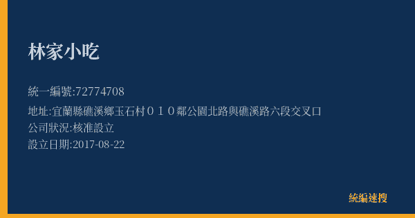 林家小吃的照片-統編 72774708(宜蘭縣) 公司登記資料與營業項目詳細圖表