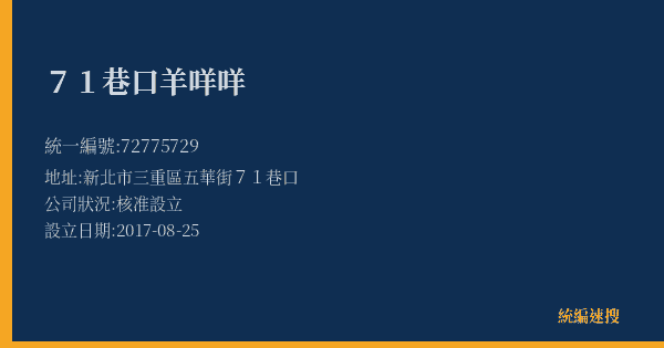 71巷口羊咩咩的照片-統編 72775729(新北市) 公司登記資料與營業項目詳細圖表