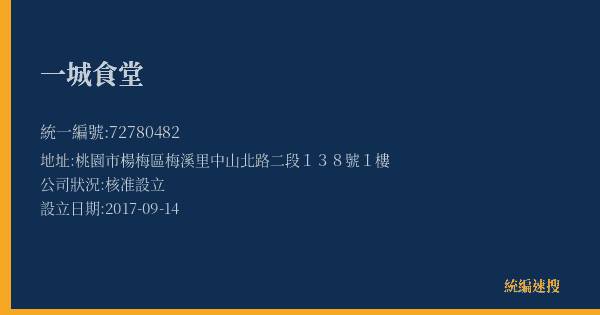 一城食堂的照片-統編 72780482(桃園市) 公司登記資料與營業項目詳細圖表