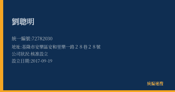 劉聰明的照片-統編 72782030(基隆市) 公司登記資料與營業項目詳細圖表