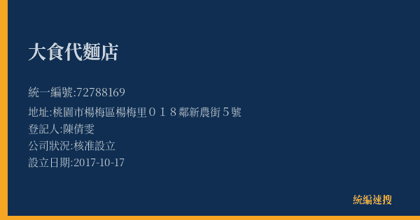 大食代麵店的照片-統編 72788169(桃園市) 公司登記資料與營業項目詳細圖表