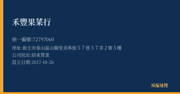 禾豐果菜行的照片-統編 72797060(新北市) 公司登記資料與營業項目詳細圖表