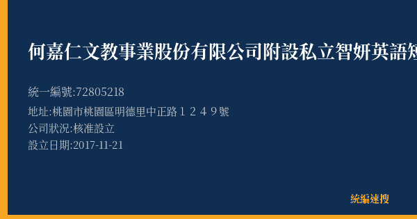 何嘉仁文教事業股份有限公司附設私立智妍英語短期補習班的照片-統編 72805218(桃園市) 公司登記資料與營業項目詳細圖表