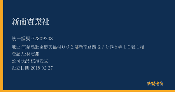 新南實業社的照片-統編 72809208(宜蘭縣) 公司登記資料與營業項目詳細圖表
