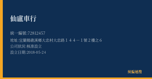 仙盧車行的照片-統編 72812457(宜蘭縣) 公司登記資料與營業項目詳細圖表