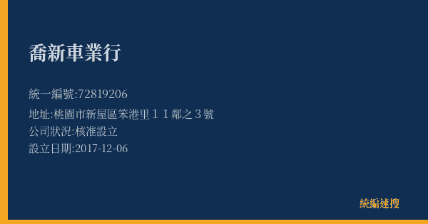 喬新車業行的照片-統編 72819206(桃園市) 公司登記資料與營業項目詳細圖表