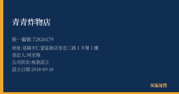 青青炸物店的照片-統編 72826179(基隆市) 公司登記資料與營業項目詳細圖表