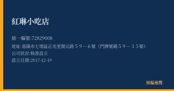 紅琳小吃店的照片-統編 72829008(基隆市) 公司登記資料與營業項目詳細圖表