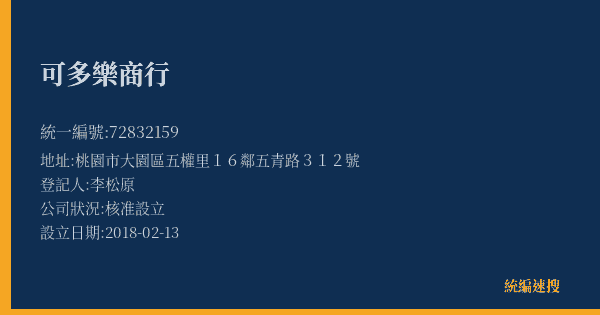 可多樂商行的照片-統編 72832159(桃園市) 公司登記資料與營業項目詳細圖表