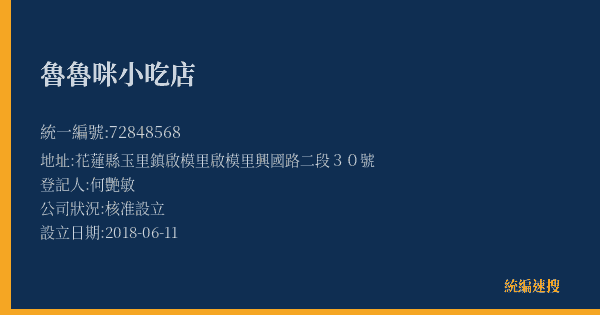 魯魯咪小吃店的照片-統編 72848568(花蓮縣) 公司登記資料與營業項目詳細圖表