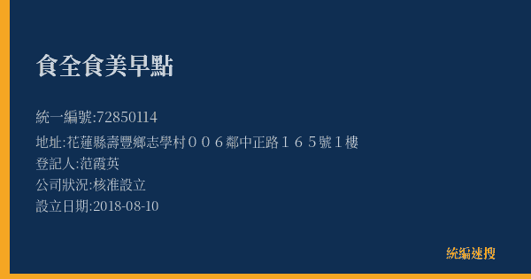 食全食美早點的照片-統編 72850114(花蓮縣) 公司登記資料與營業項目詳細圖表