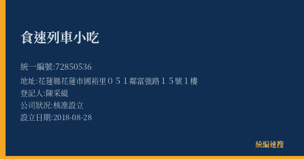 食速列車小吃的照片-統編 72850536(花蓮縣) 公司登記資料與營業項目詳細圖表