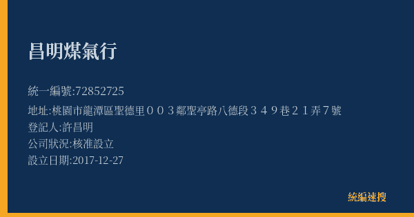 昌明煤氣行的照片-統編 72852725(桃園市) 公司登記資料與營業項目詳細圖表