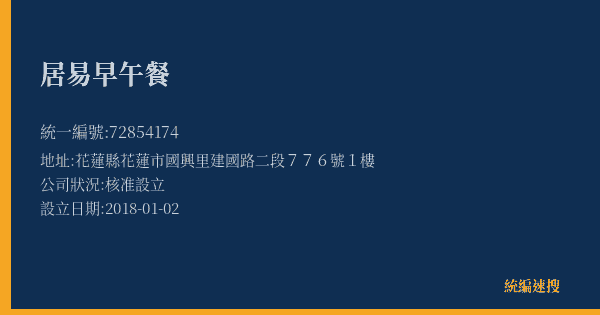 居易早午餐的照片-統編 72854174(花蓮縣) 公司登記資料與營業項目詳細圖表