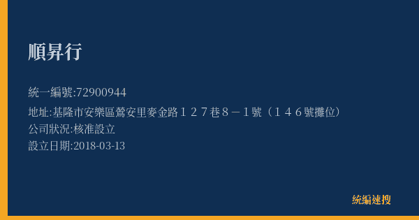 順昇行的照片-統編 72900944(基隆市) 公司登記資料與營業項目詳細圖表