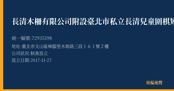 長清木柵有限公司附設臺北市私立長清兒童圍棋短期補習班木柵分班的照片-統編 72935198(臺北市) 公司登記資料與營業項目詳細圖表