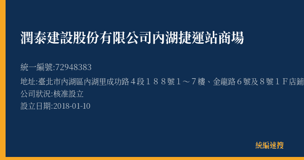 潤泰建設股份有限公司內湖捷運站商場的照片-統編 72948383(臺北市) 公司登記資料與營業項目詳細圖表