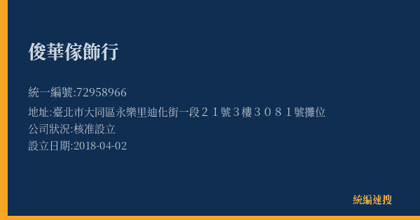 俊華傢飾行的照片-統編 72958966(臺北市) 公司登記資料與營業項目詳細圖表
