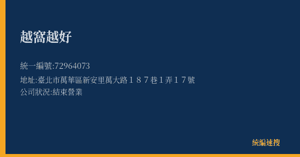 越窩越好的照片-統編 72964073(臺北市) 公司登記資料與營業項目詳細圖表