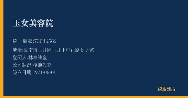 玉女美容院的照片-統編 73046566(臺南市) 公司登記資料與營業項目詳細圖表