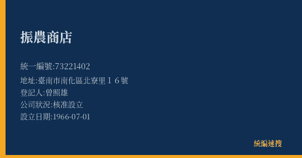 振農商店的照片-統編 73221402(臺南市) 公司登記資料與營業項目詳細圖表
