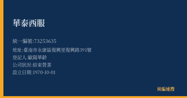 華泰西服的照片-統編 73253635(臺南市) 公司登記資料與營業項目詳細圖表