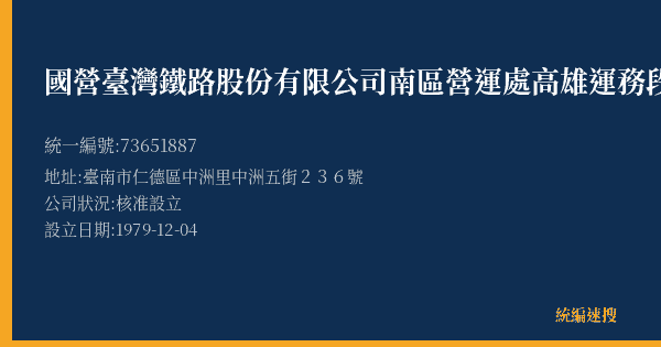 國營臺灣鐵路股份有限公司南區營運處高雄運務段中洲站的照片-統編 73651887(臺南市) 公司登記資料與營業項目詳細圖表