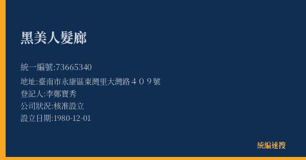 黑美人髮廊的照片-統編 73665340(臺南市) 公司登記資料與營業項目詳細圖表