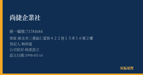 尚捷企業社的照片-統編 73781684(新北市) 公司登記資料與營業項目詳細圖表