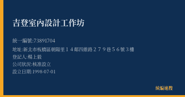 吉登室內設計工作坊的照片-統編 73891704(新北市) 公司登記資料與營業項目詳細圖表