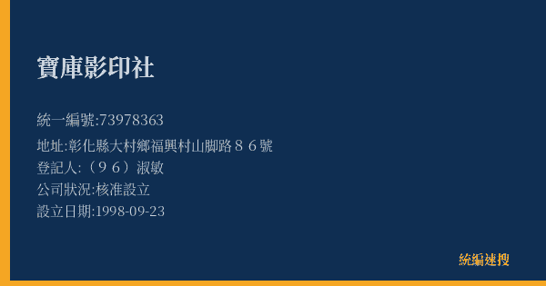 寶庫影印社的照片-統編 73978363(彰化縣) 公司登記資料與營業項目詳細圖表