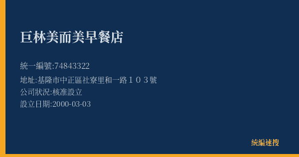巨林美而美早餐店的照片-統編 74843322(基隆市) 公司登記資料與營業項目詳細圖表