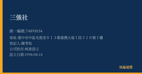 三強社的照片-統編 74891034(臺中市) 公司登記資料與營業項目詳細圖表