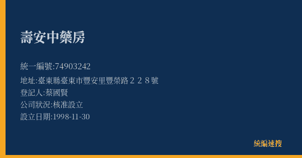 壽安中藥房的照片-統編 74903242(臺東縣) 公司登記資料與營業項目詳細圖表