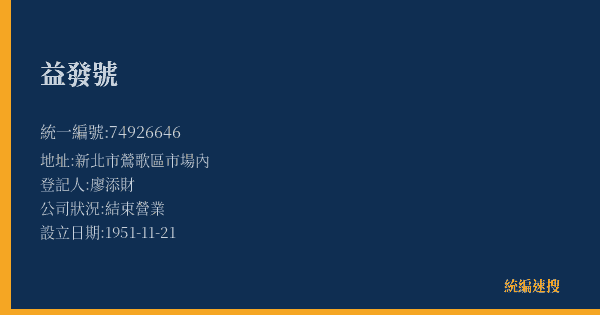 益發號的照片-統編 74926646(新北市) 公司登記資料與營業項目詳細圖表