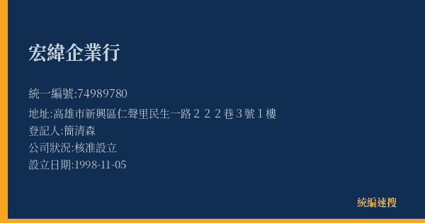 宏緯企業行的照片-統編 74989780(高雄市) 公司登記資料與營業項目詳細圖表