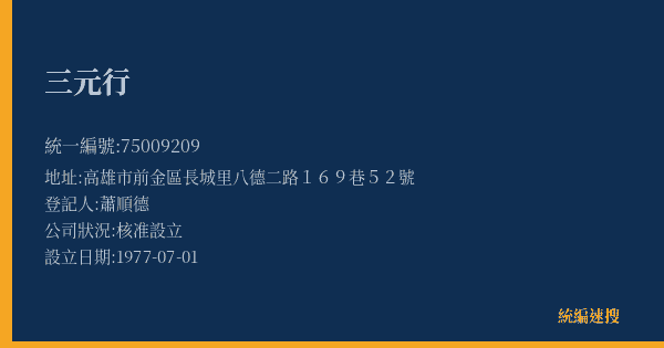三元行的照片-統編 75009209(高雄市) 公司登記資料與營業項目詳細圖表