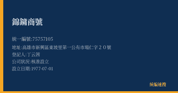 錦鏞商號的照片-統編 75757105(高雄市) 公司登記資料與營業項目詳細圖表