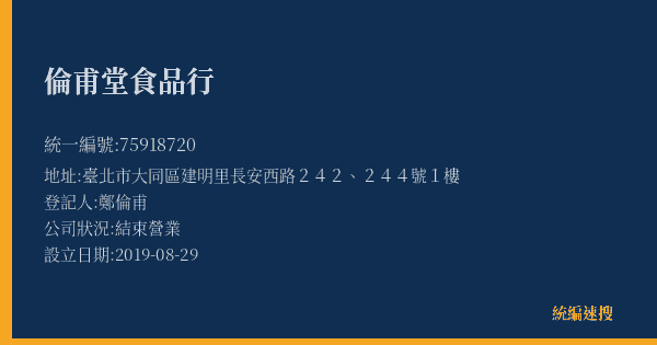 倫甫堂食品行的照片-統編 75918720(臺北市) 公司登記資料與營業項目詳細圖表