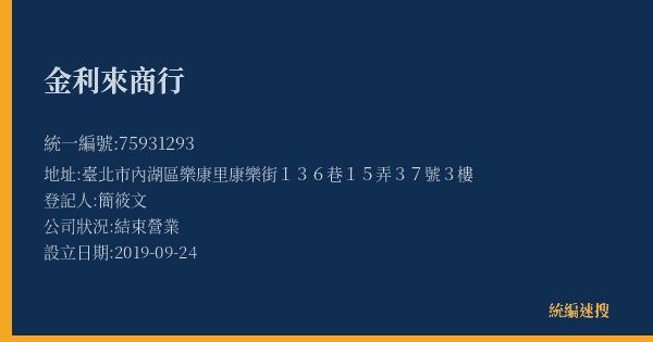 金利來商行的照片-統編 75931293(臺北市) 公司登記資料與營業項目詳細圖表
