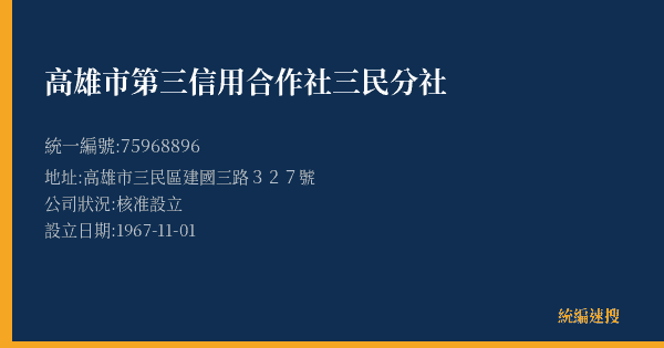 高雄市第三信用合作社三民分社的照片-統編 75968896(高雄市) 公司登記資料與營業項目詳細圖表
