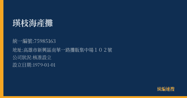 瑛枝海產攤的照片-統編 75985163(高雄市) 公司登記資料與營業項目詳細圖表