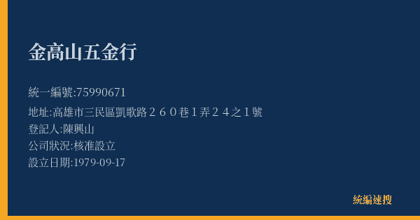 金高山五金行的照片-統編 75990671(高雄市) 公司登記資料與營業項目詳細圖表