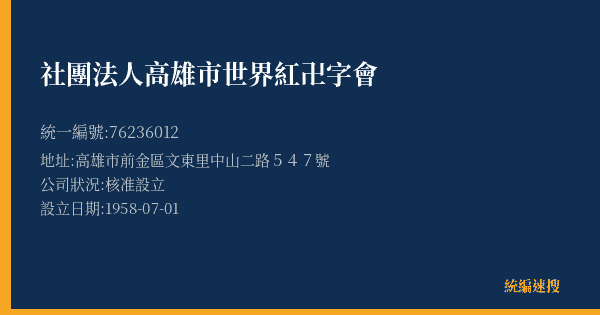 社團法人高雄市世界紅卍字會的照片-統編 76236012(高雄市) 公司登記資料與營業項目詳細圖表