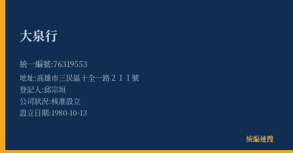 大泉行的照片-統編 76319553(高雄市) 公司登記資料與營業項目詳細圖表