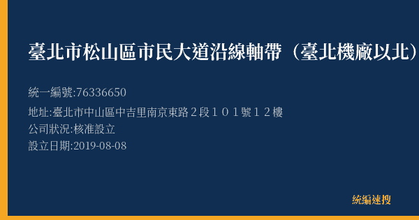 臺北市松山區市民大道沿線軸帶(臺北機廠以北)更新地區西松段二小段426地號等2筆土地更新單元都市更新會的照片-統編 76336650(臺北市) 公司登記資料與營業項目詳細圖表