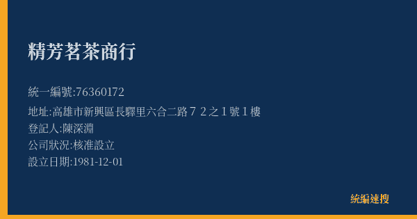 精芳茗茶商行的照片-統編 76360172(高雄市) 公司登記資料與營業項目詳細圖表